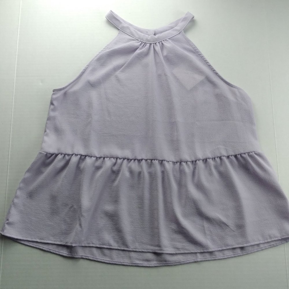 HIPPIE ROSE Womens Babydoll Halter Top Size Large Lilac Purple Peplum Sleeveless